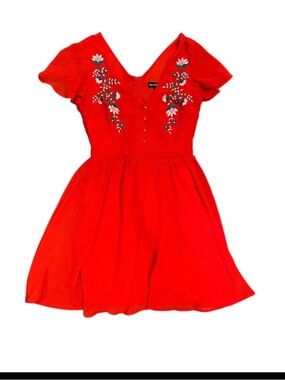 Sequin Hearts Red Embroidered V-Neck Midi Dress